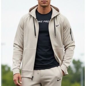 Nike Therma-FIT Men's XL Full Zip Hoodie Training Jacket Beige DQ4830-251 NWT